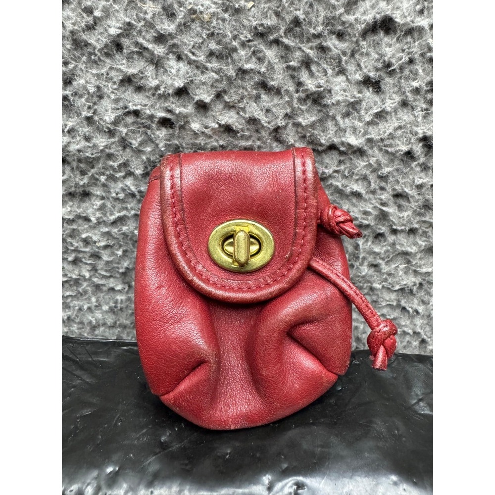 Vintage 90s Coach Leather Mini Daypack Key Fob Turnlock Pouch Bag Charm Red